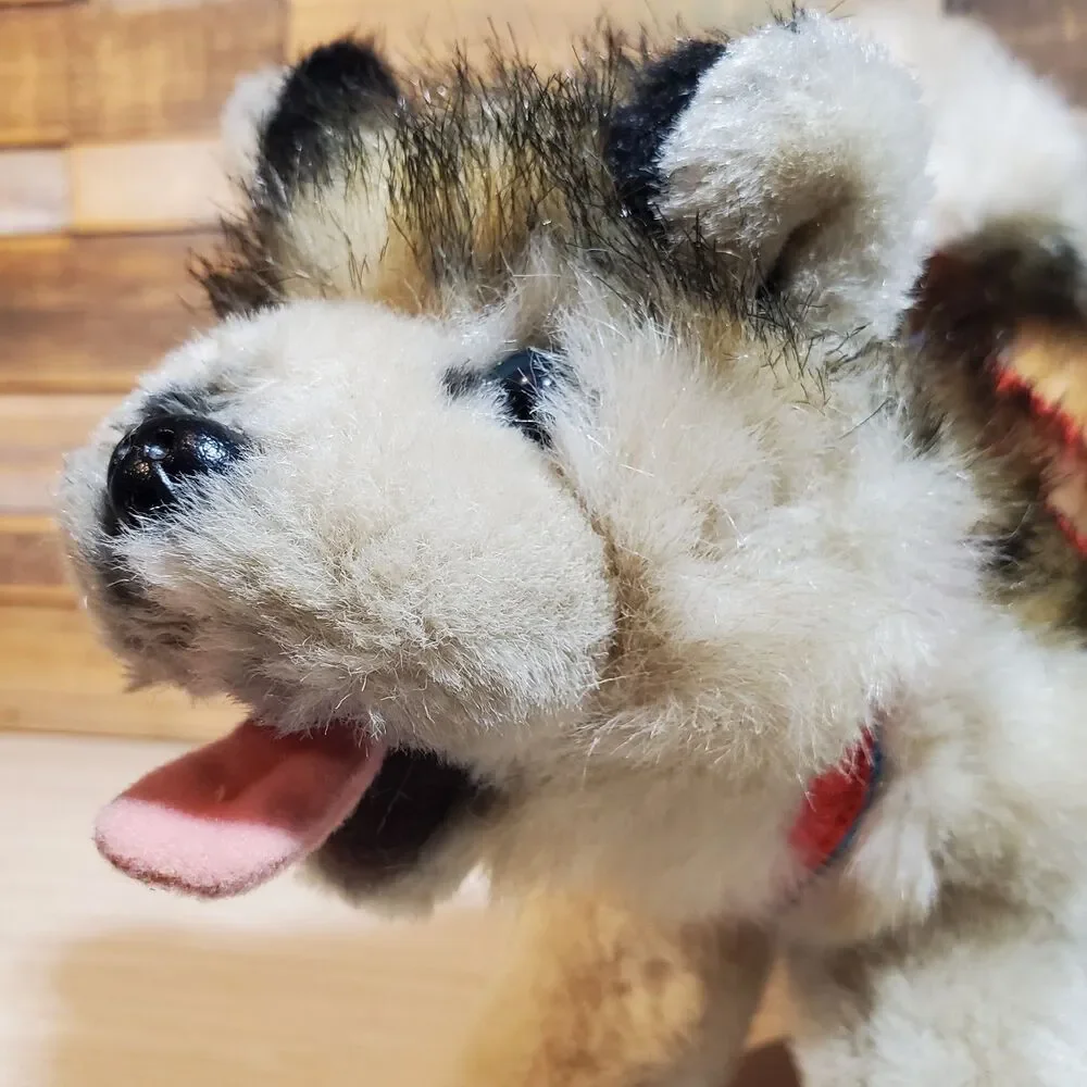 Kipmik Alaskan Husky Sled Dog 12” Realistic Fur Standing Plush Harness Blue Eyes